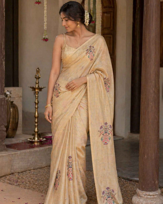 Gold Semi Tussar  Sequin Pallu Saree