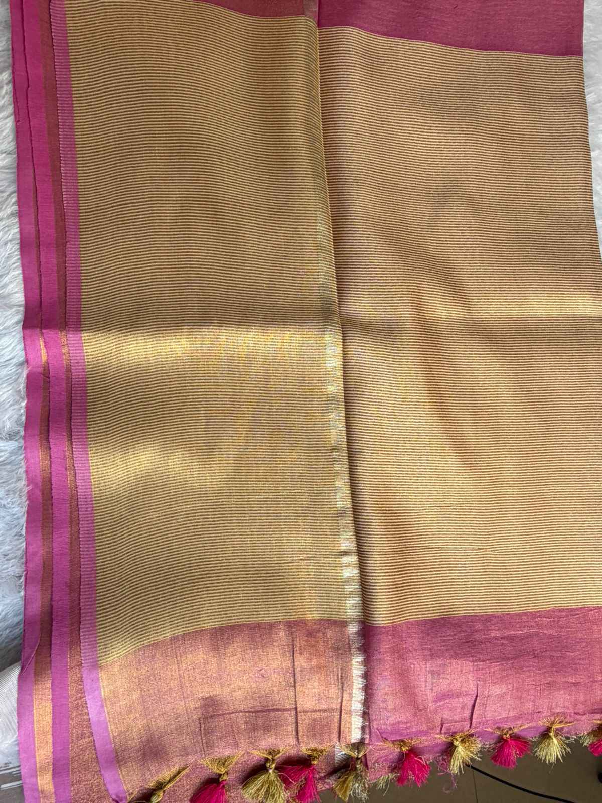 Pink Tissue Linen Saree