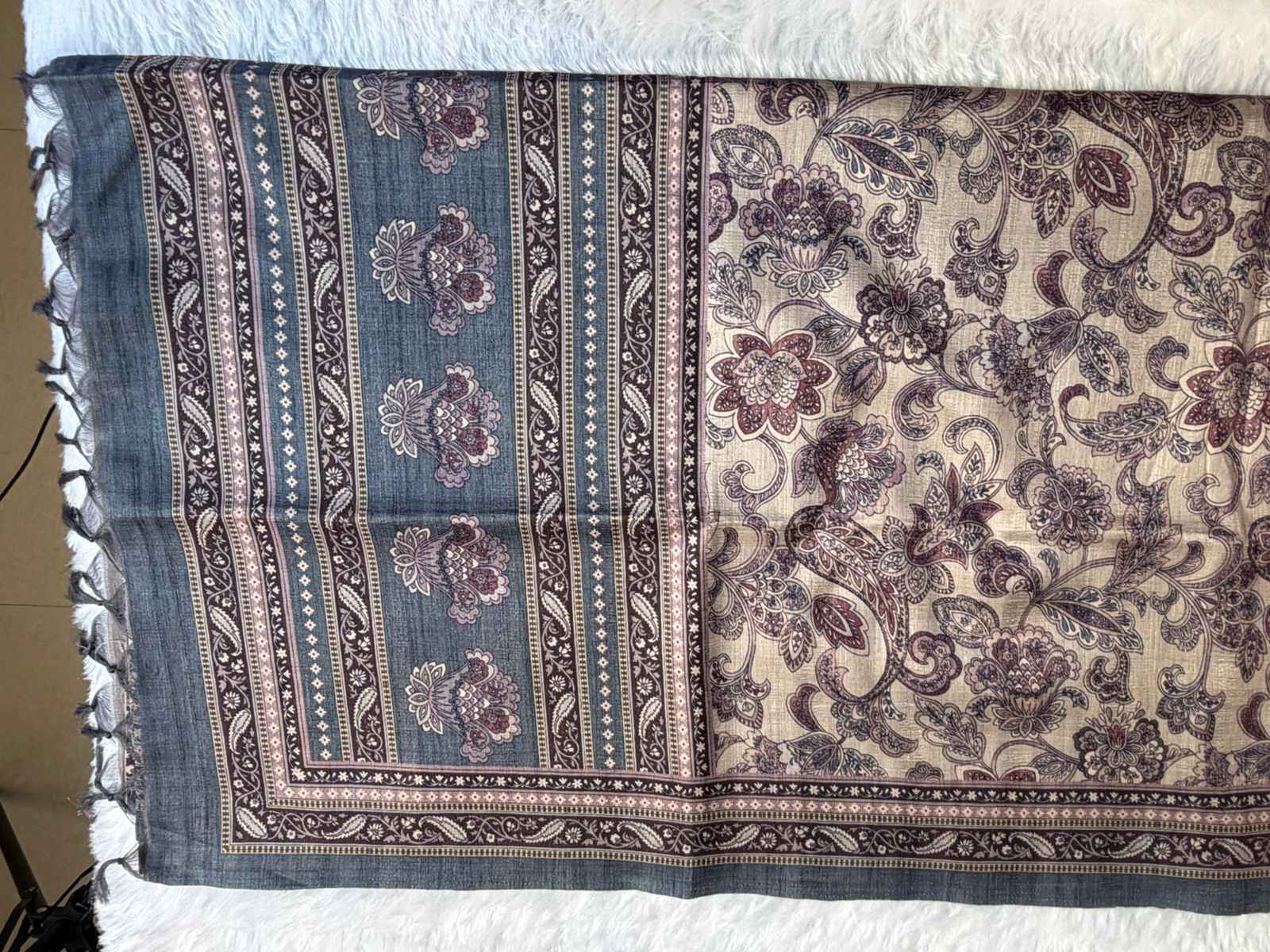 Blue Momga Printed Tussar silk saree