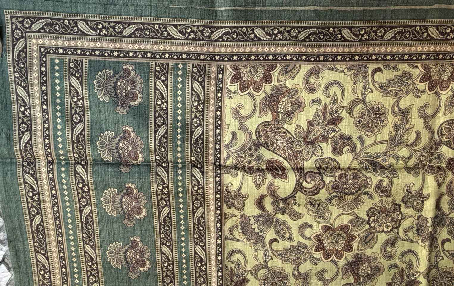 Green Momga Printed Tussar silk saree