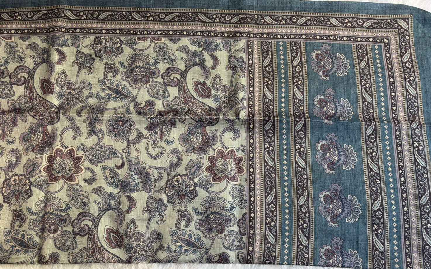Charcoal Momga Printed Tussar silk saree