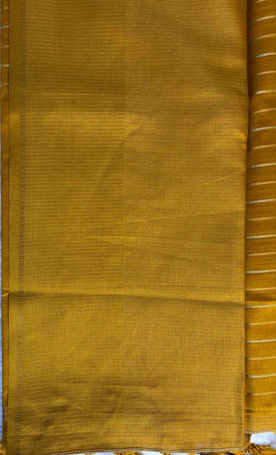 Mustard Gold Lines Semi Tussar silk