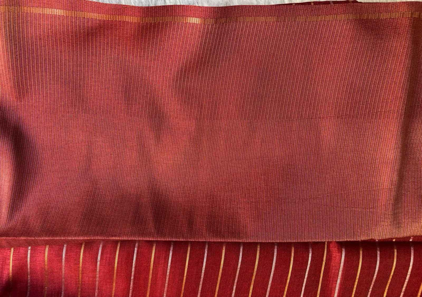 Maroon Gold Lines Semi Tussar silk