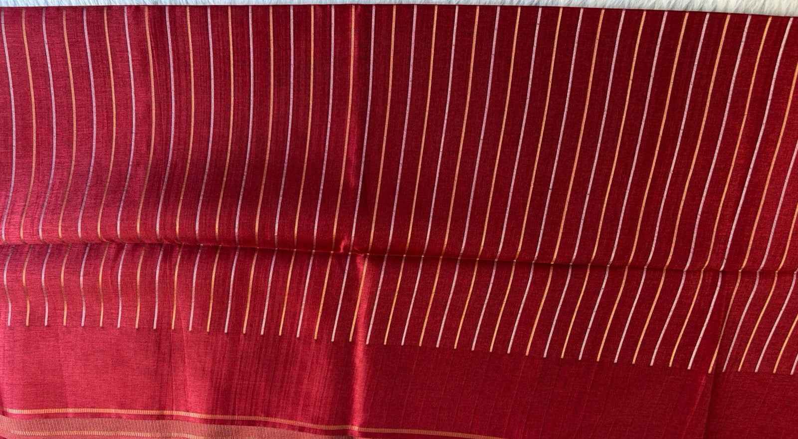 Maroon Gold Lines Semi Tussar silk