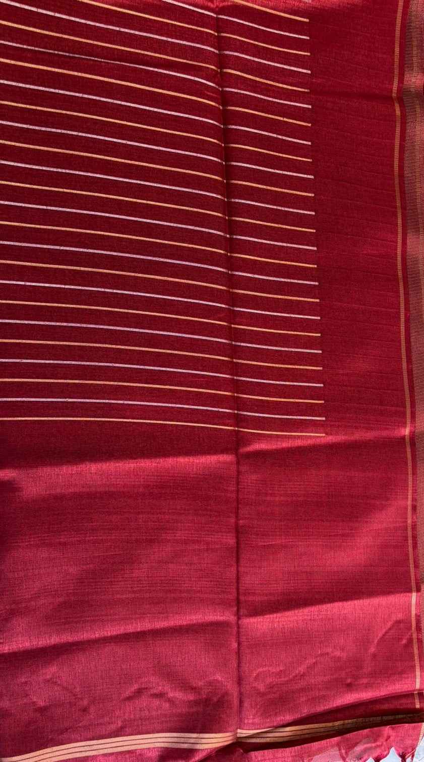 Maroon Gold Lines Semi Tussar silk