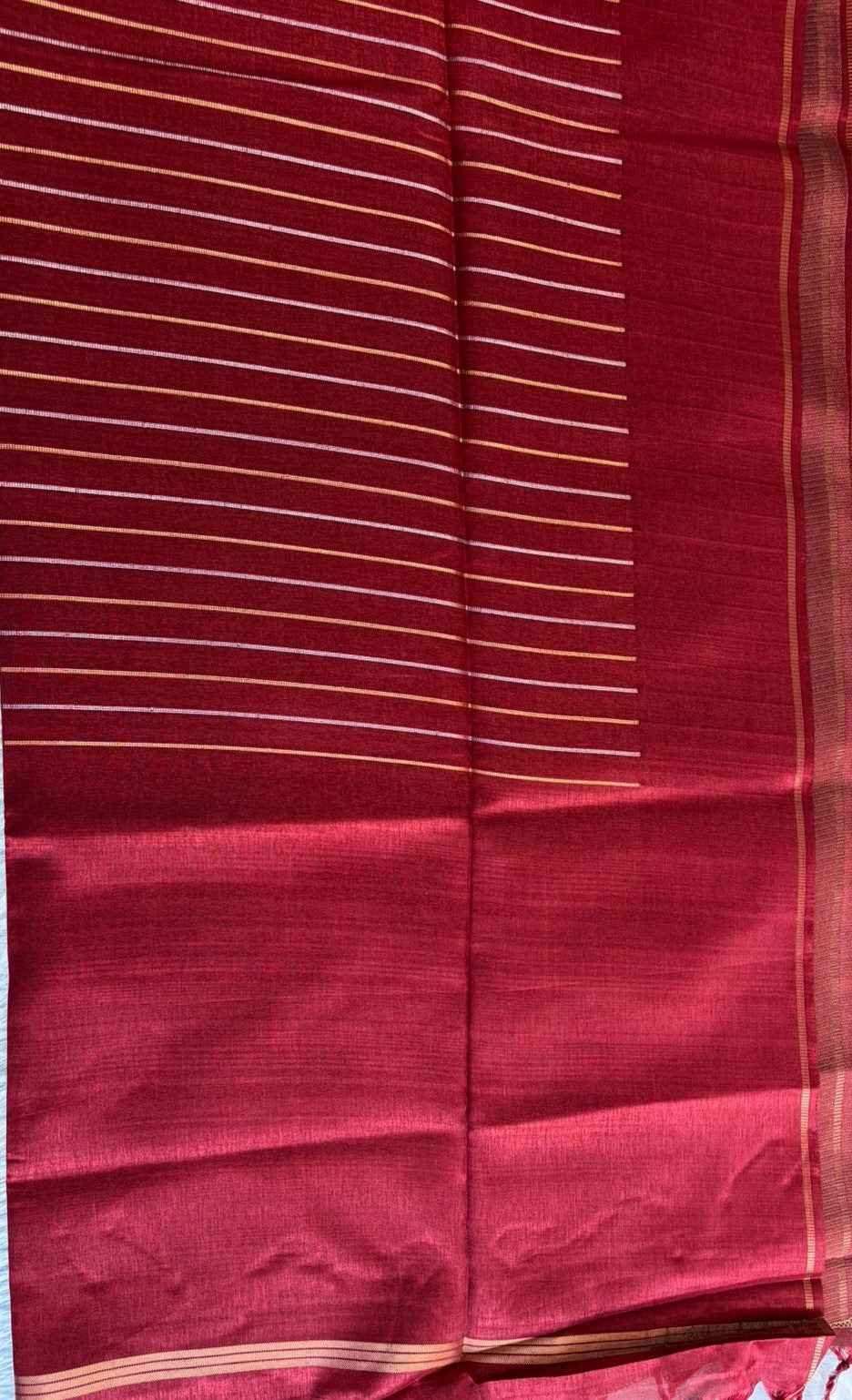 Maroon Gold Lines Semi Tussar silk