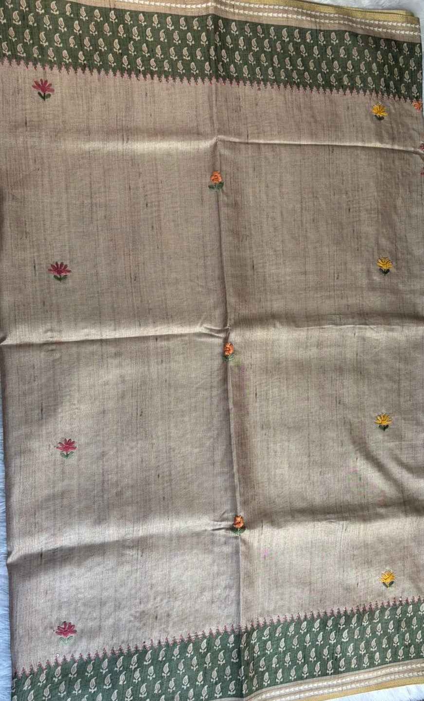 Green Handwork Semi Tussar Saree