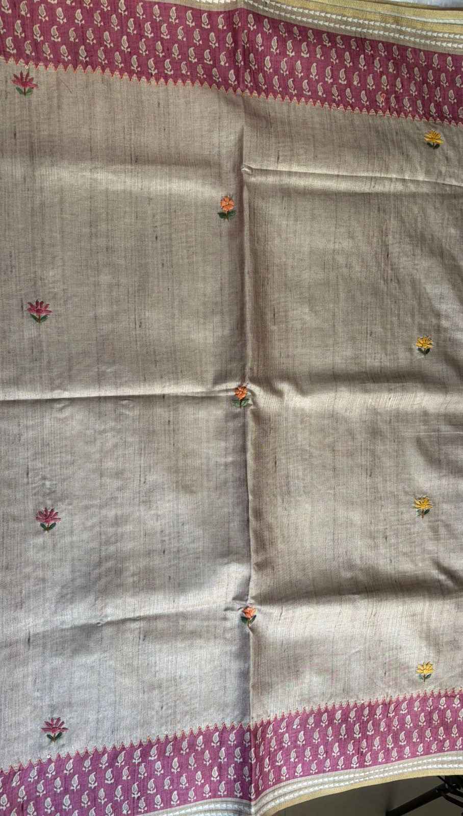 Pink Handwork Semi Tussar Saree