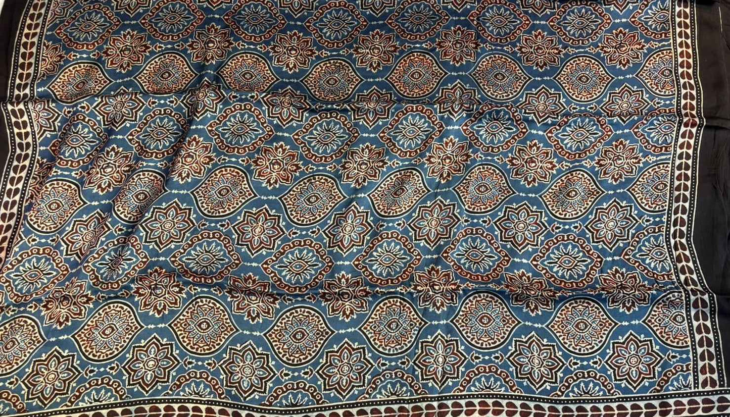 Blue Ajrakh Modal Silk Saree