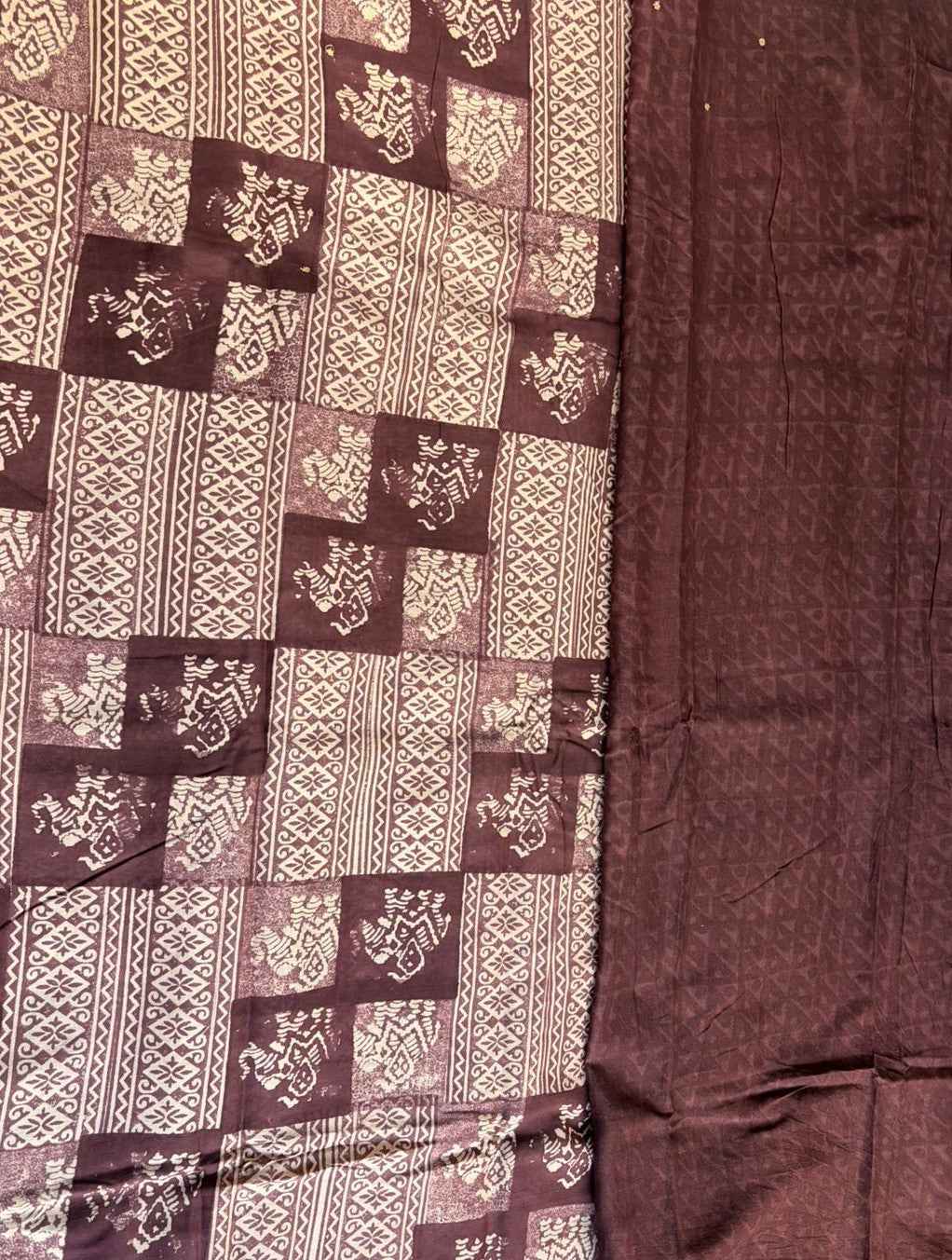 Wine Ajrakh Mul Cotton Saree