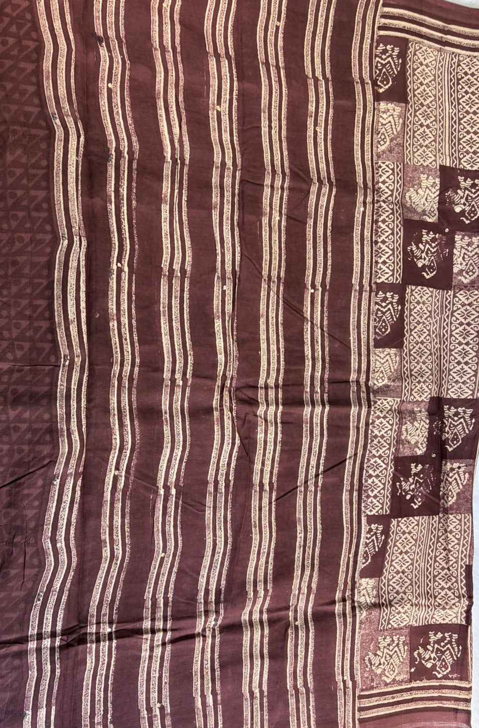 Wine Ajrakh Mul Cotton Saree