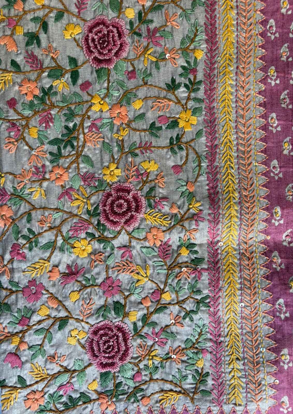 Purple Handwork Semi Tussar Saree