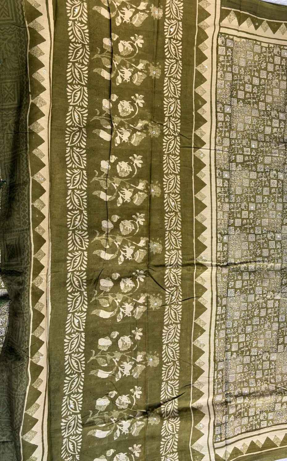 Green Ajrakh Mul Cotton Saree