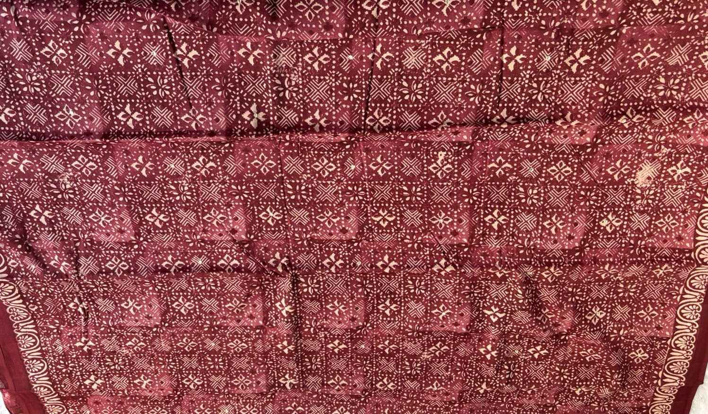 Maroon Ajrakh Mul Cotton Saree