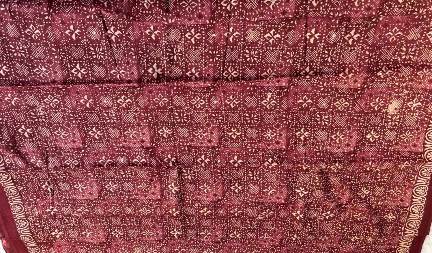 Maroon Ajrakh Mul Cotton Saree
