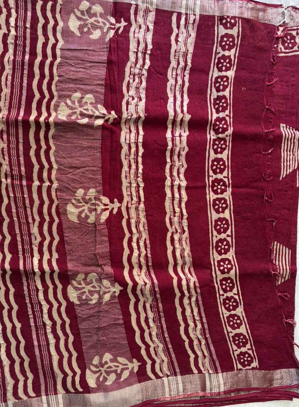Maroon Batik Cotton Saree