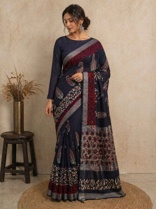 Indigo Mint Cotton Saree