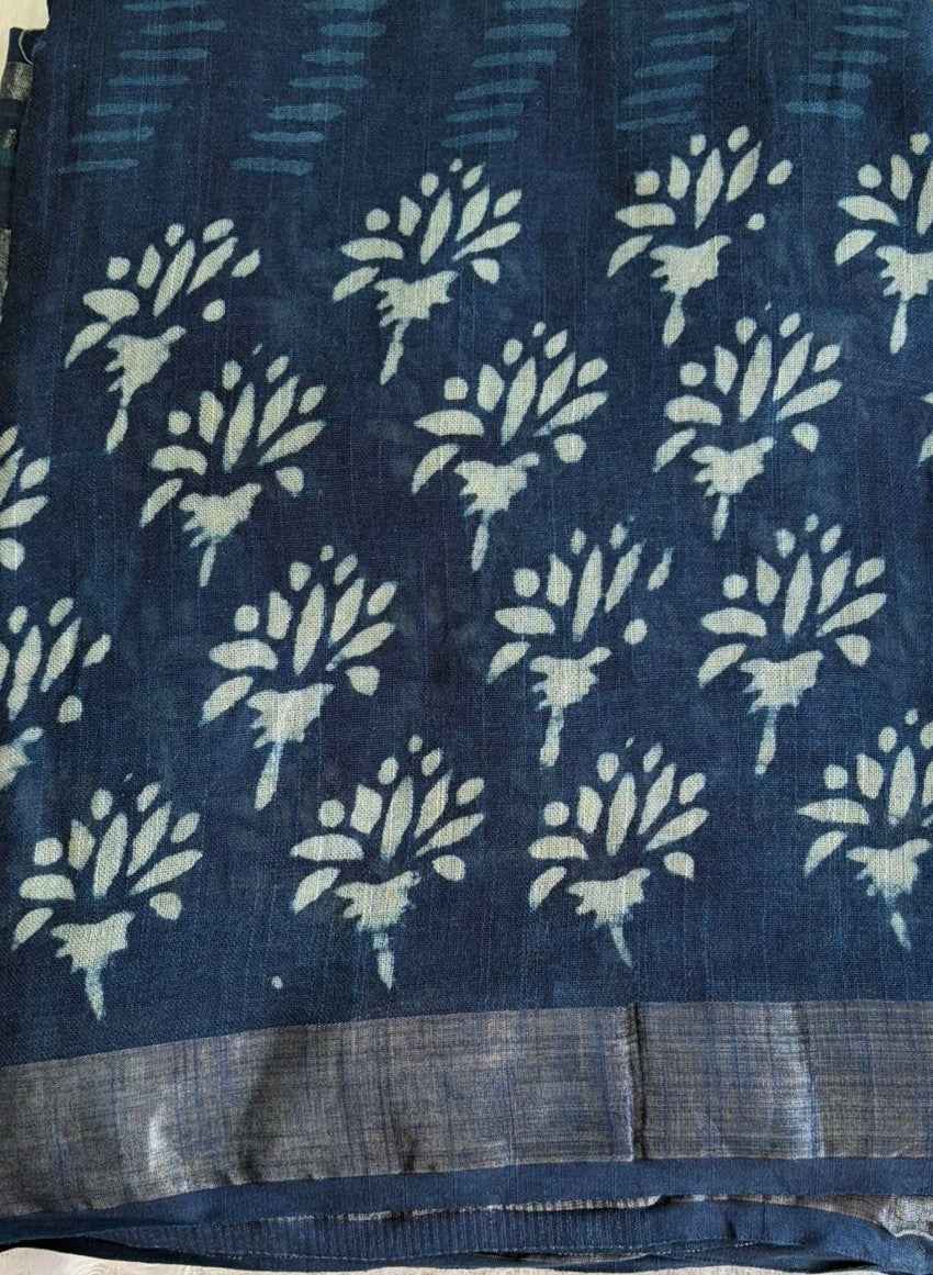 Indigo Batik Print Cotton Saree