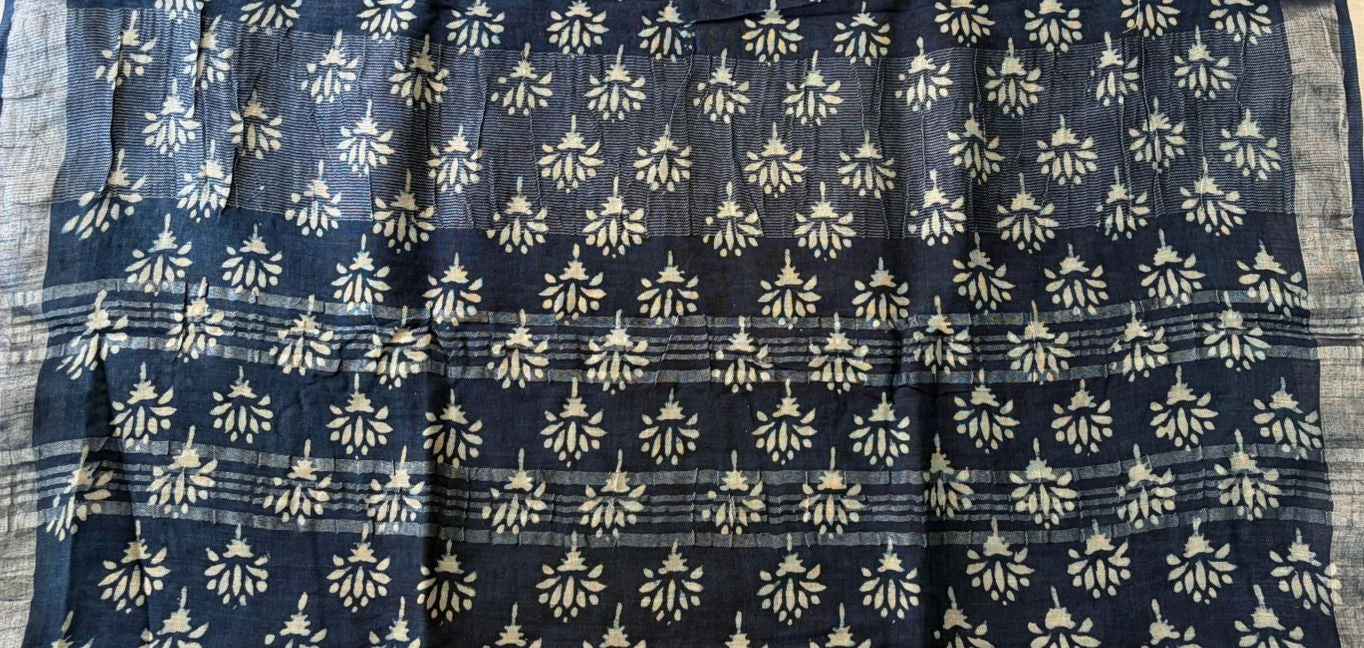 Indigo Batik Print Cotton Saree
