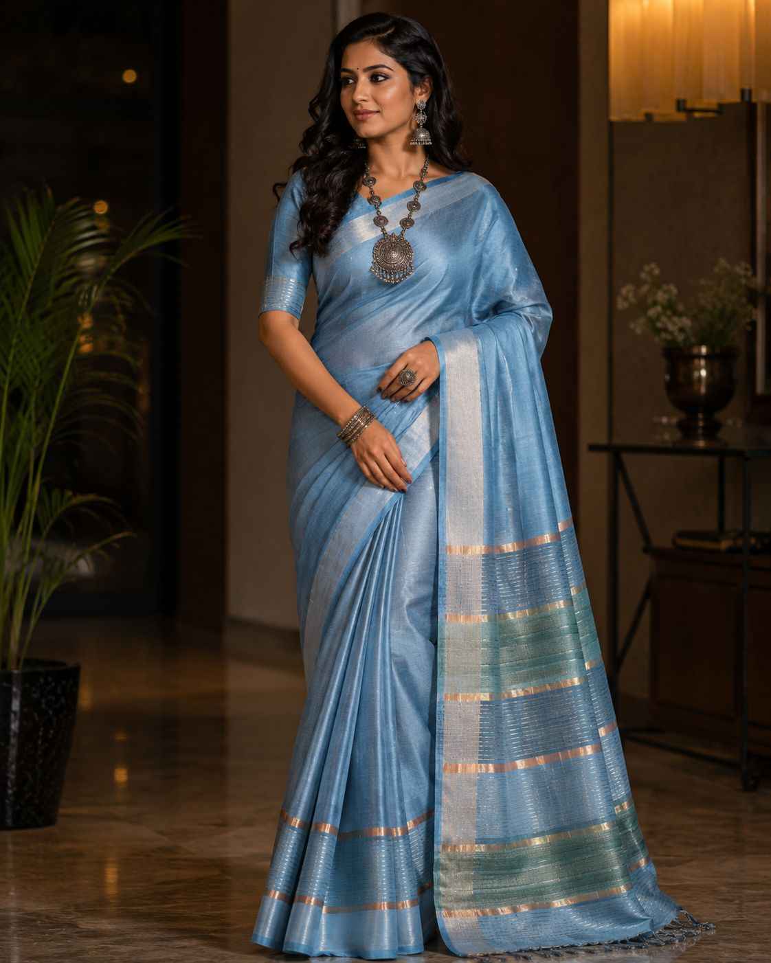 Steel Blue Kataan Silk Saree