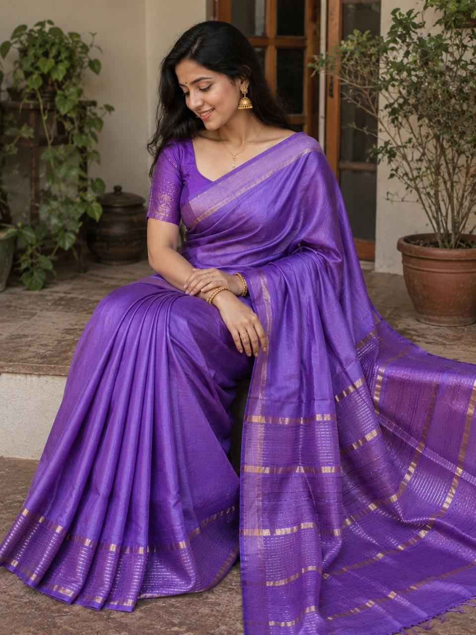 Purple Kataan Silk Saree