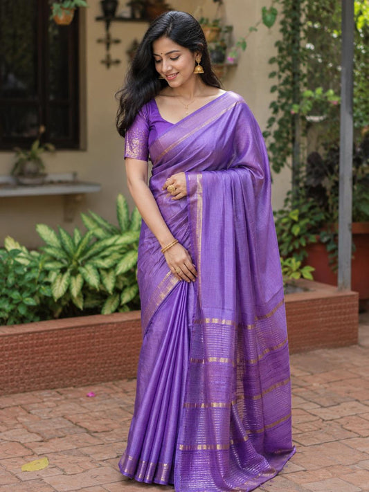Purple Pure Tussar Silk Saree