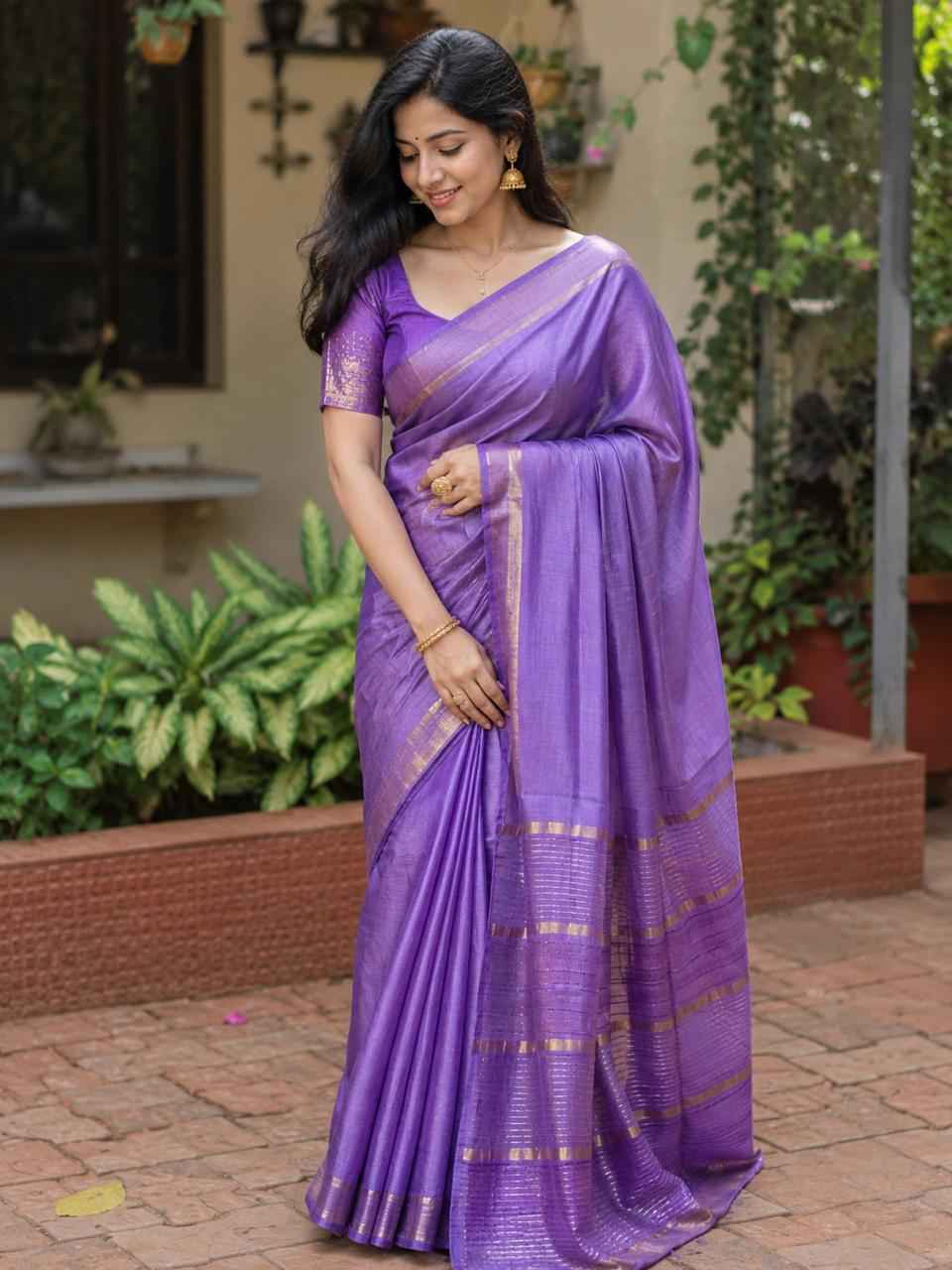 Purple Kataan Silk Saree
