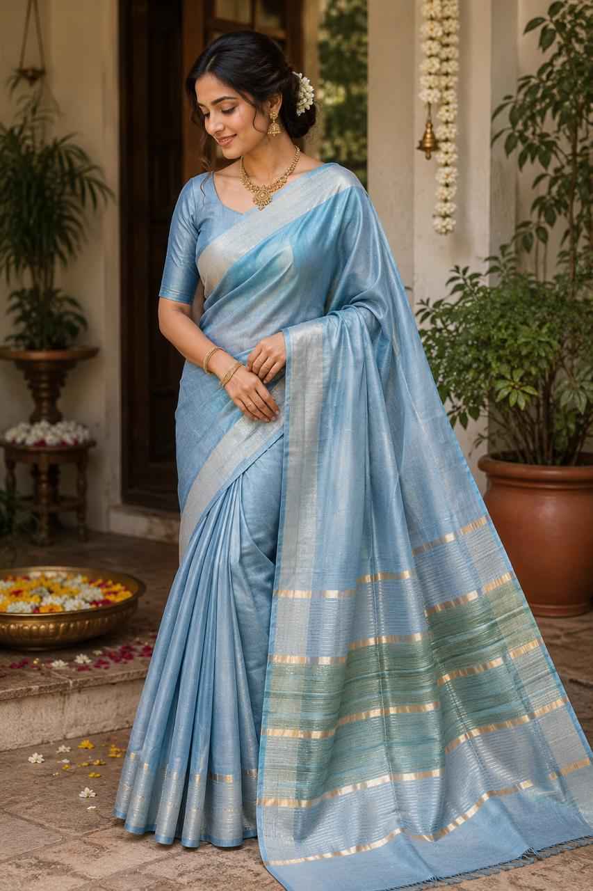 Steel Blue Kataan Silk Saree
