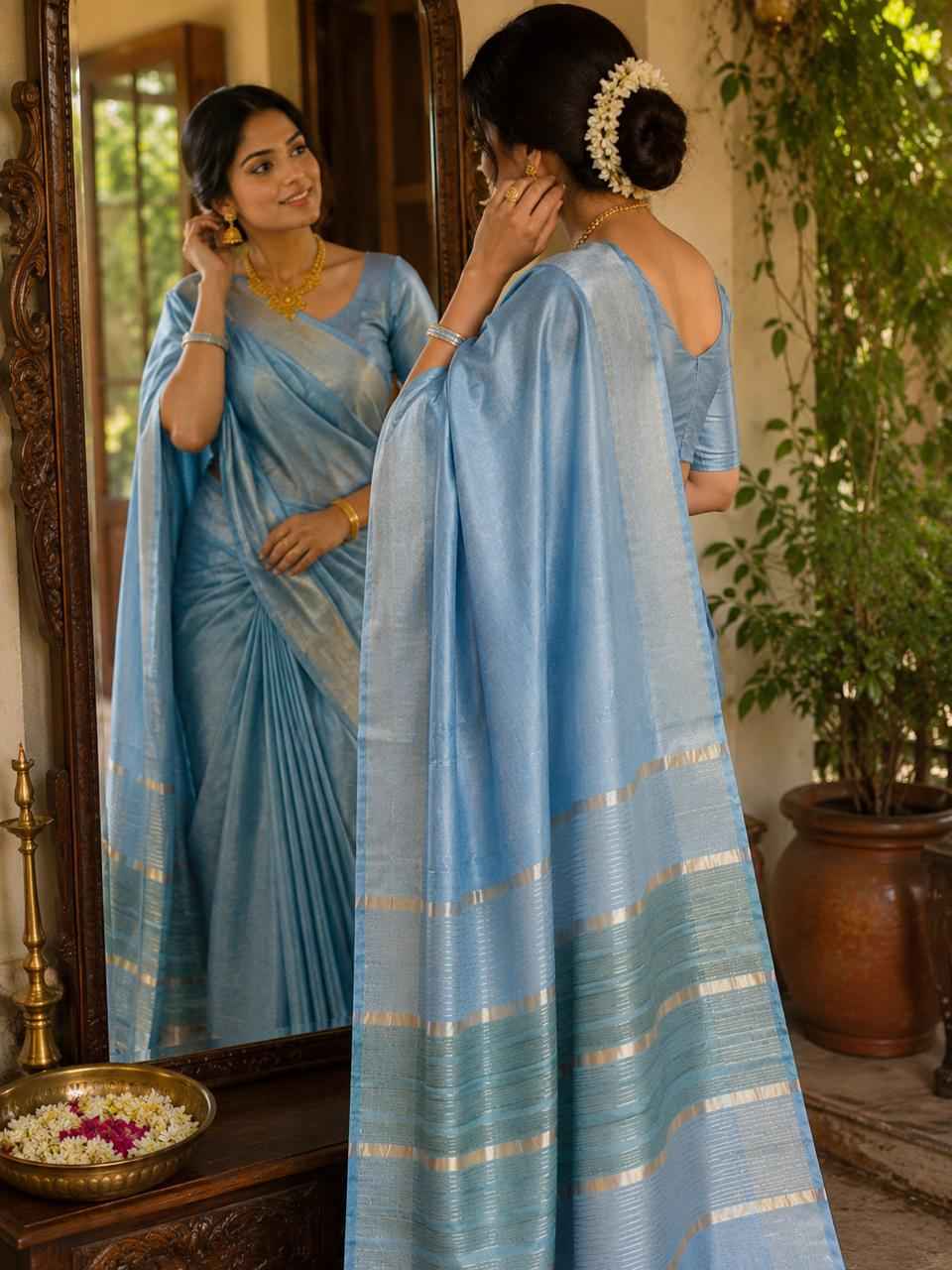 Steel Blue Kataan Silk Saree