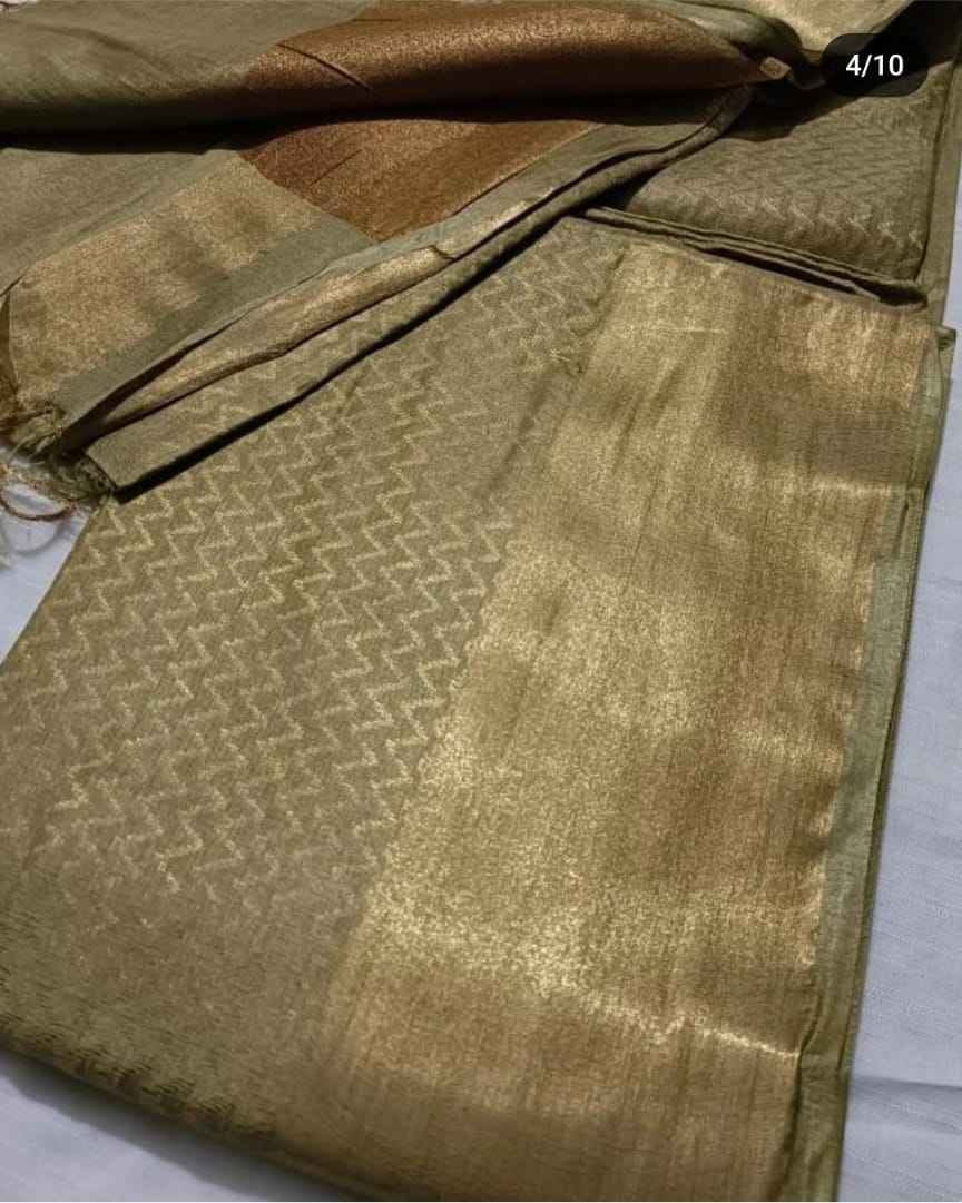 Green Zari Tissue Linen