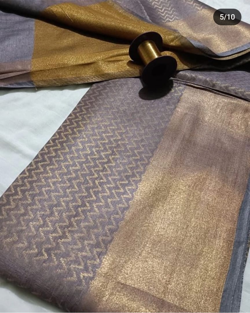 Blue Zari Tissue Linen