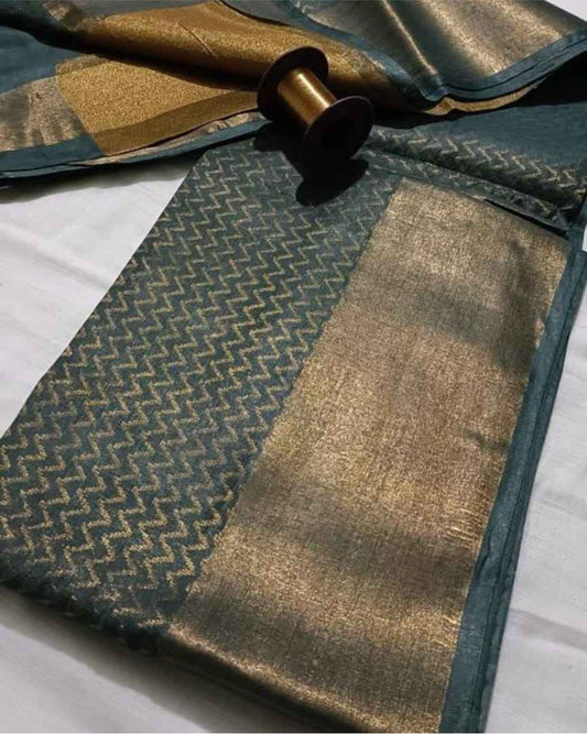 Dusty Teal Zari Tissue Linen