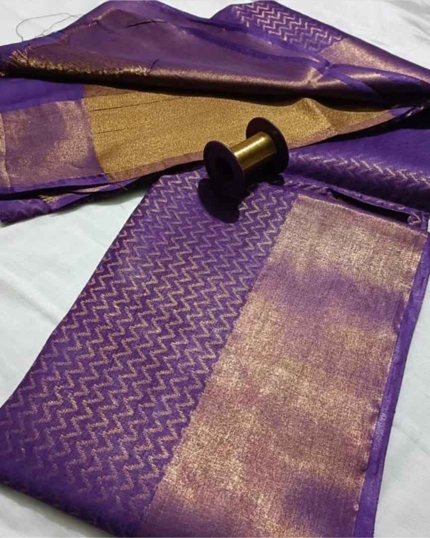 Purple Zari Tissue Linen