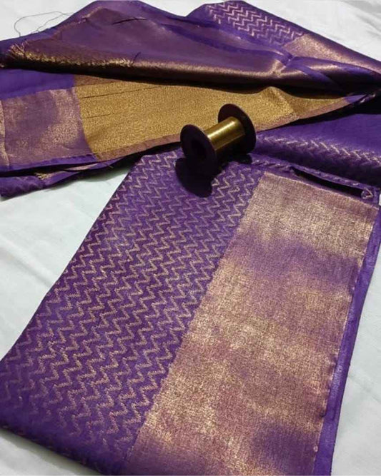 Purple Zari Tissue Linen