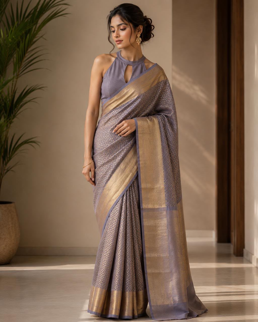 Blue Zari Tissue Linen