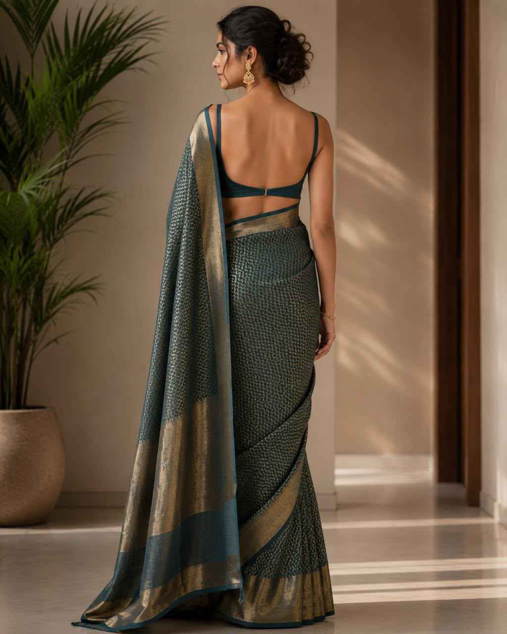 Dusty Teal Zari Tissue Linen