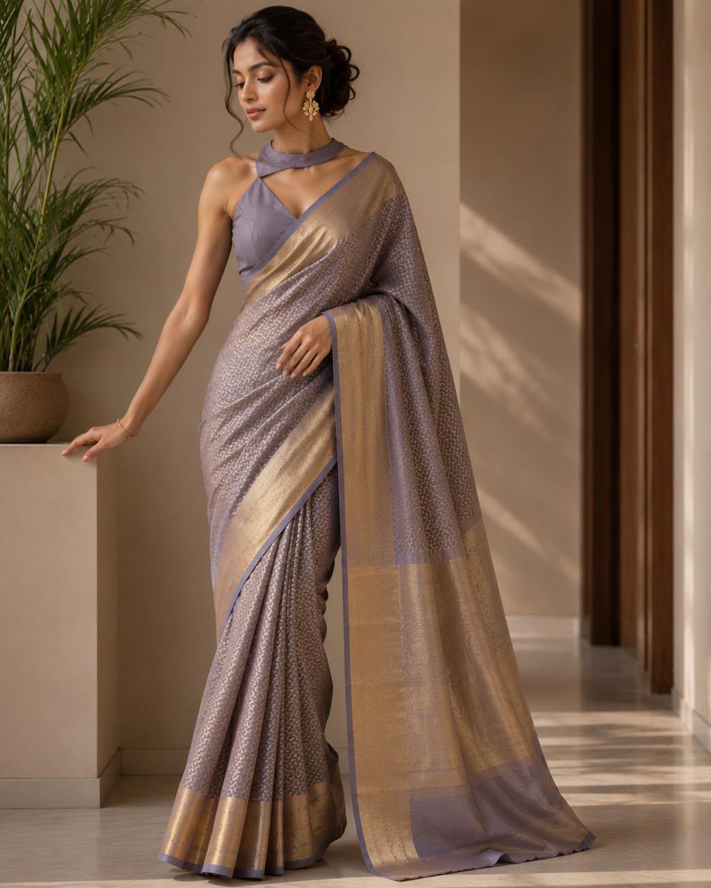 Blue Zari Tissue Linen