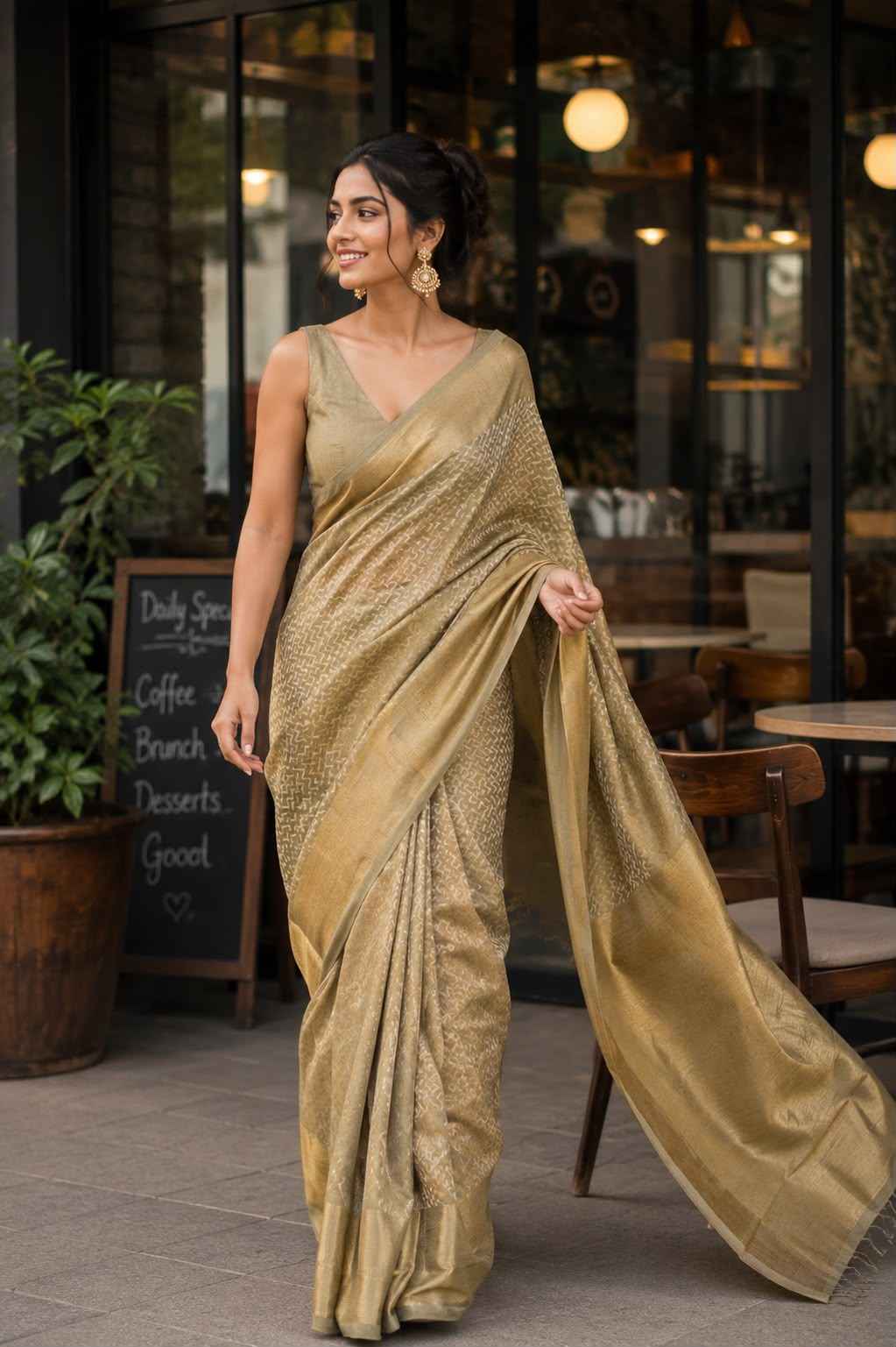Green Zari Tissue Linen