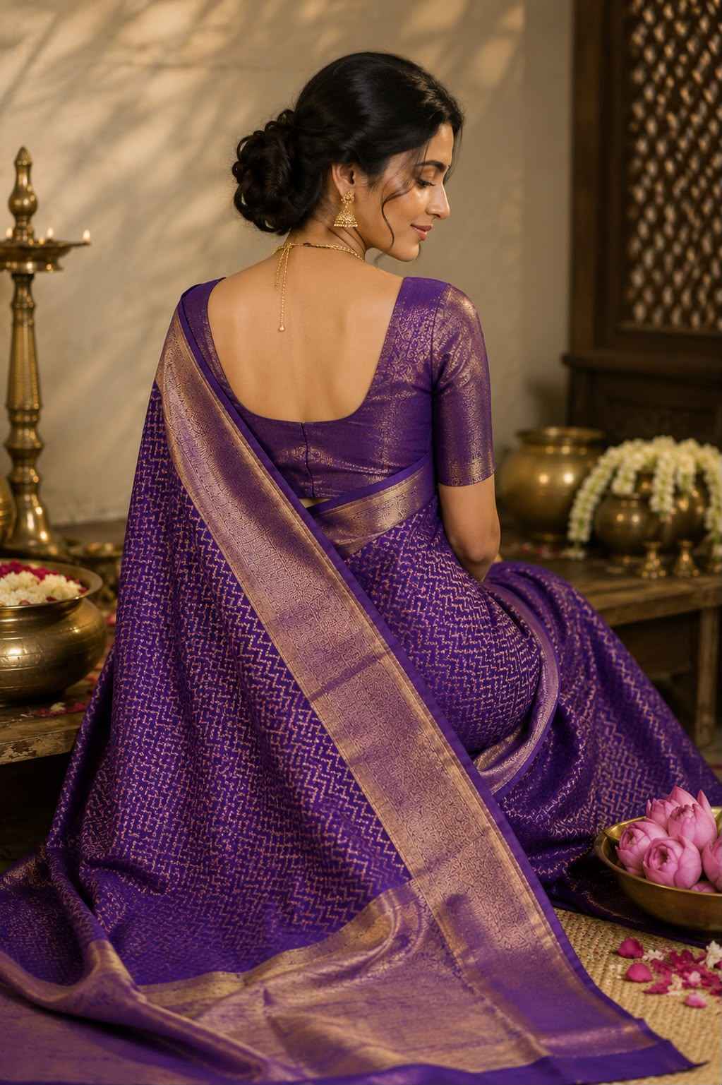 Purple Zari Tissue Linen