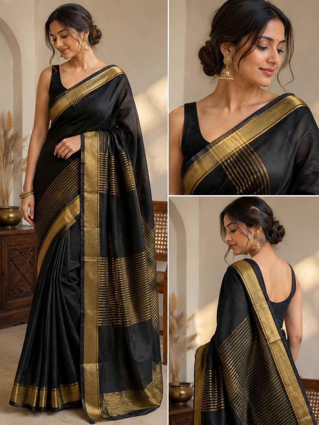 Black Gold Kataan Silk Saree