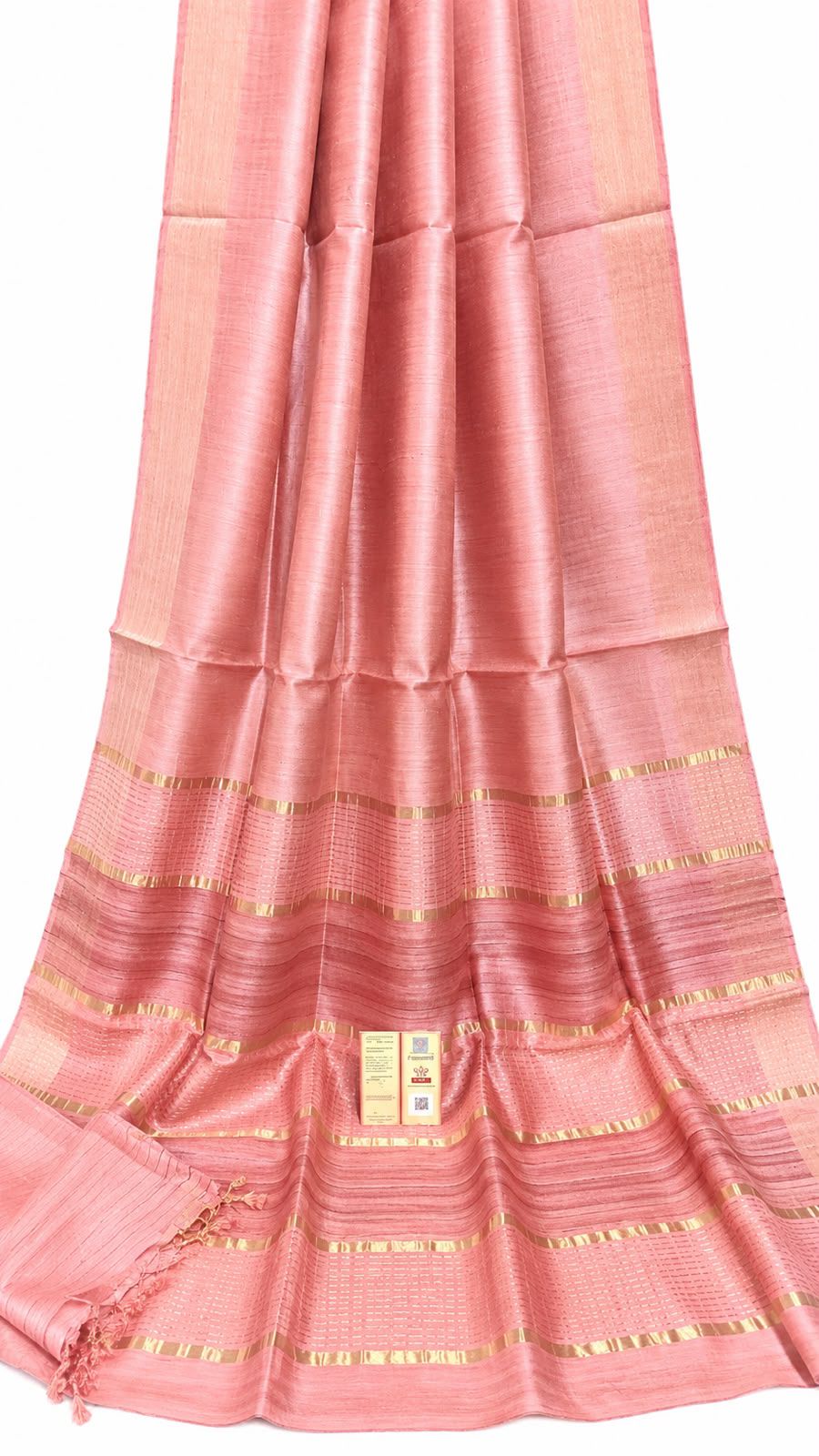 Peach Pure Tussar Silk Saree