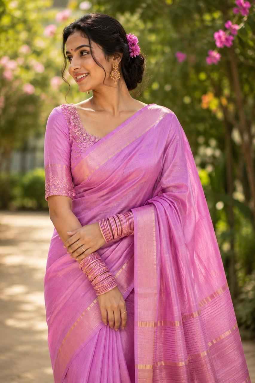 Pink Kataan Silk Saree