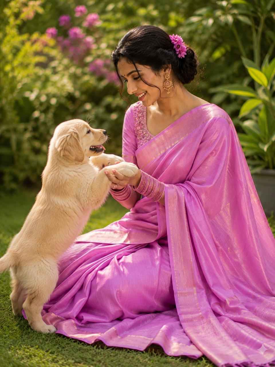 Pink Kataan Silk Saree