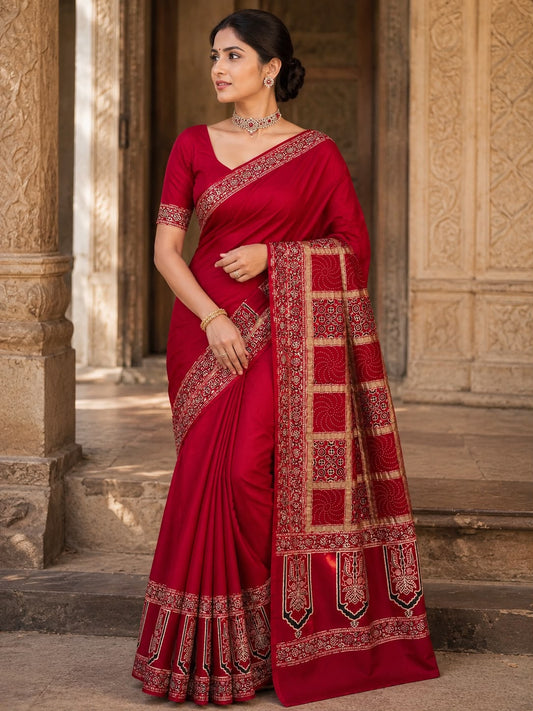 Red Zari Modal Silk Saree