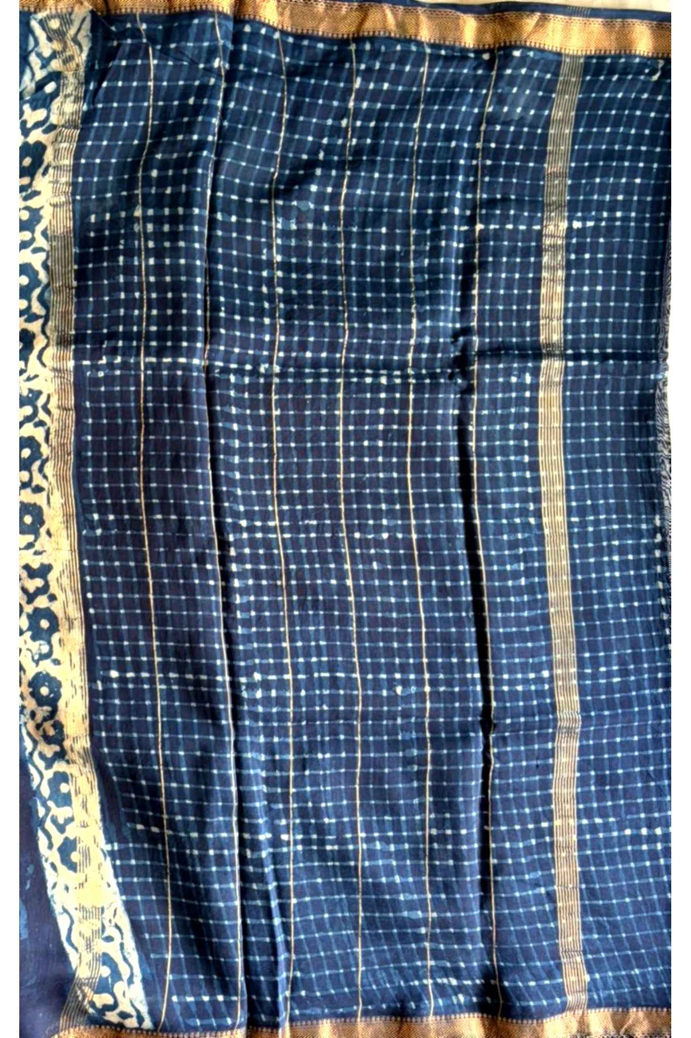 Indigo Checkers Maheshwari Silk