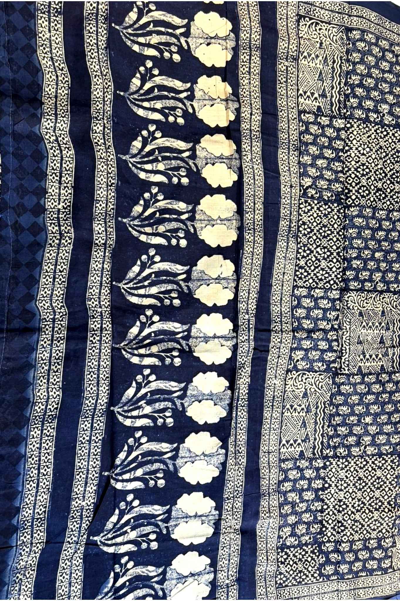 Blue Ajrakh Mul Cotton Saree