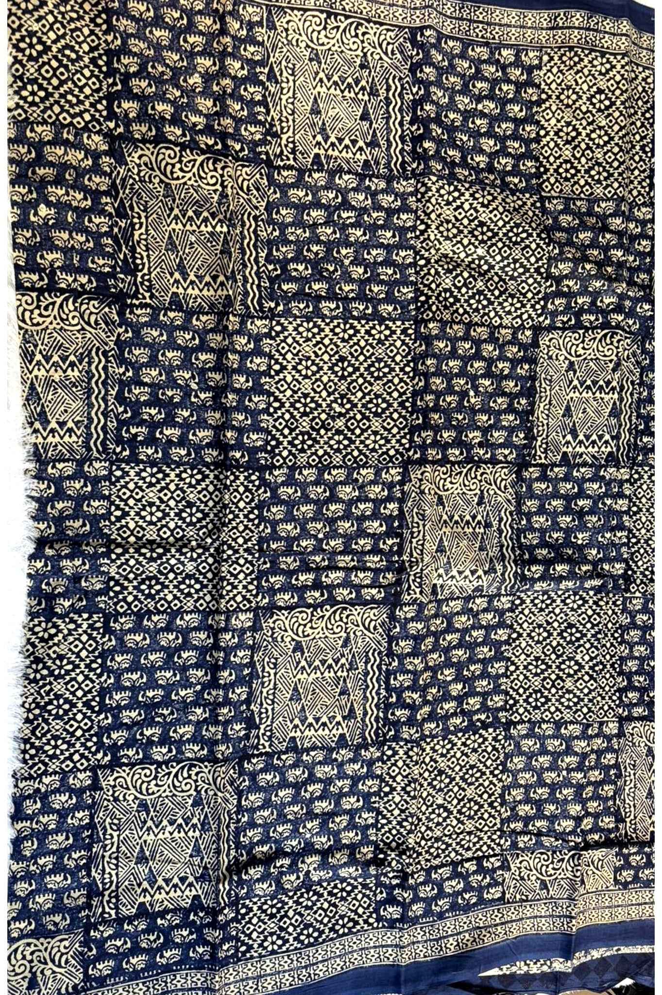 Blue Ajrakh Mul Cotton Saree