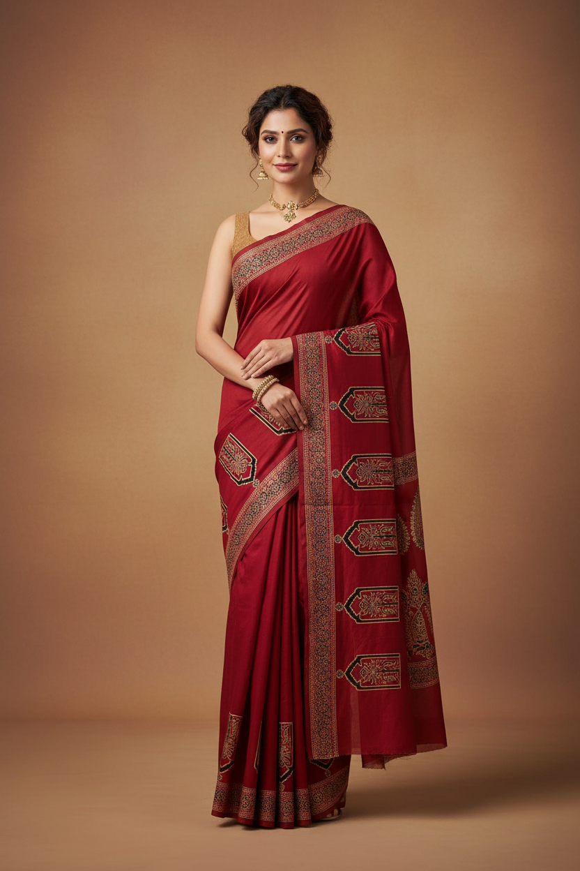 Red Zari Modal Silk Saree