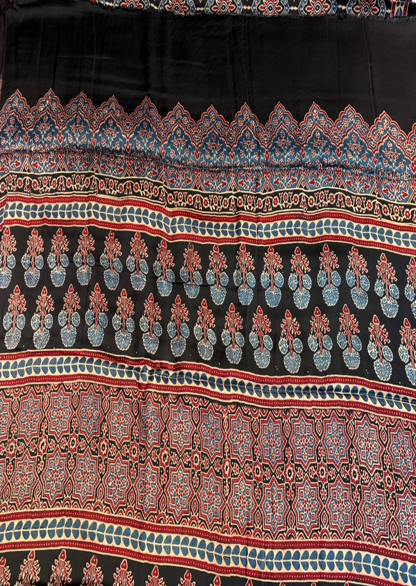 Black Ajrakh Modal Silk Saree - Vaidehi Sutra